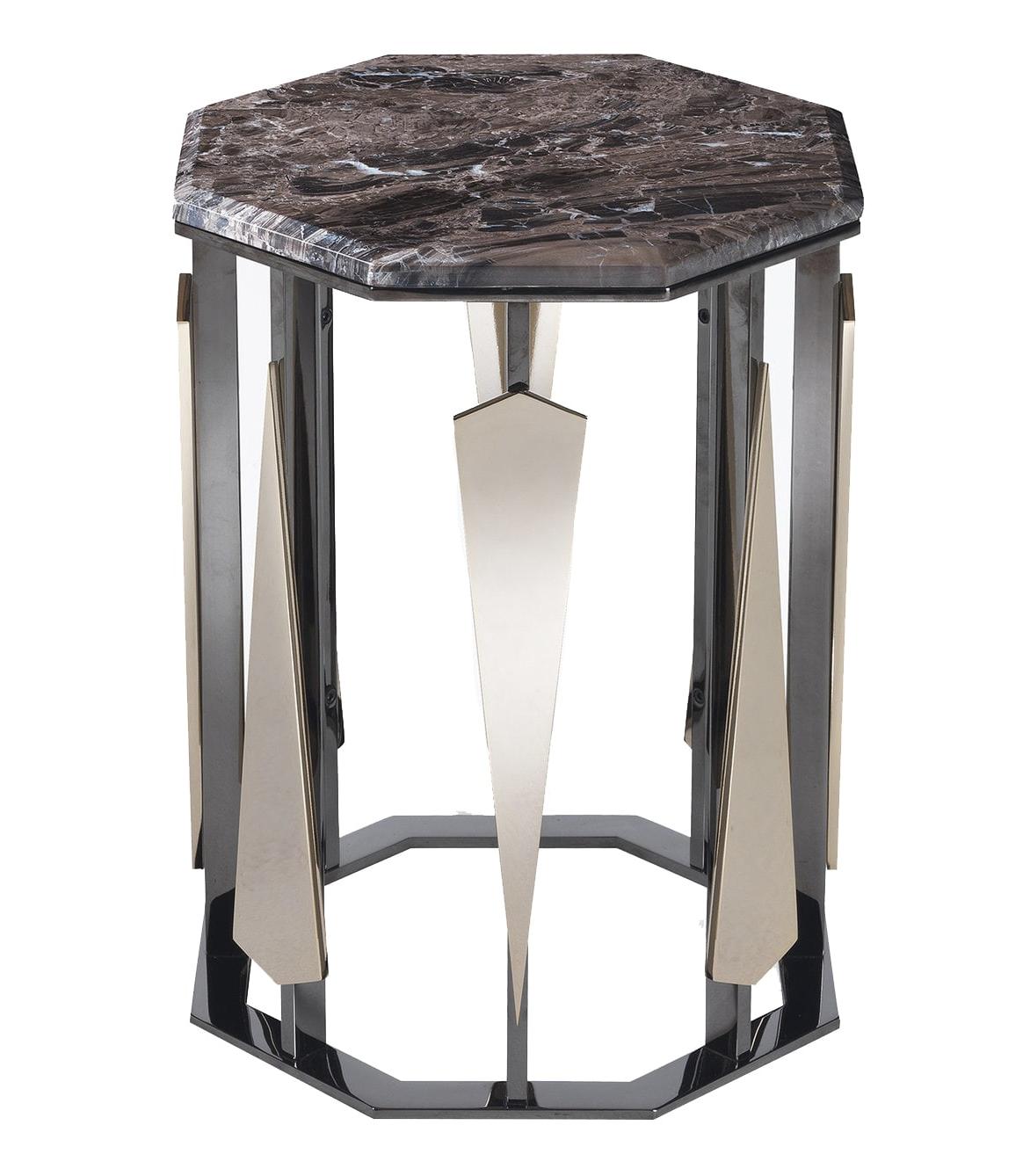 Dark Marble Octagonal Handcrafted Side Table