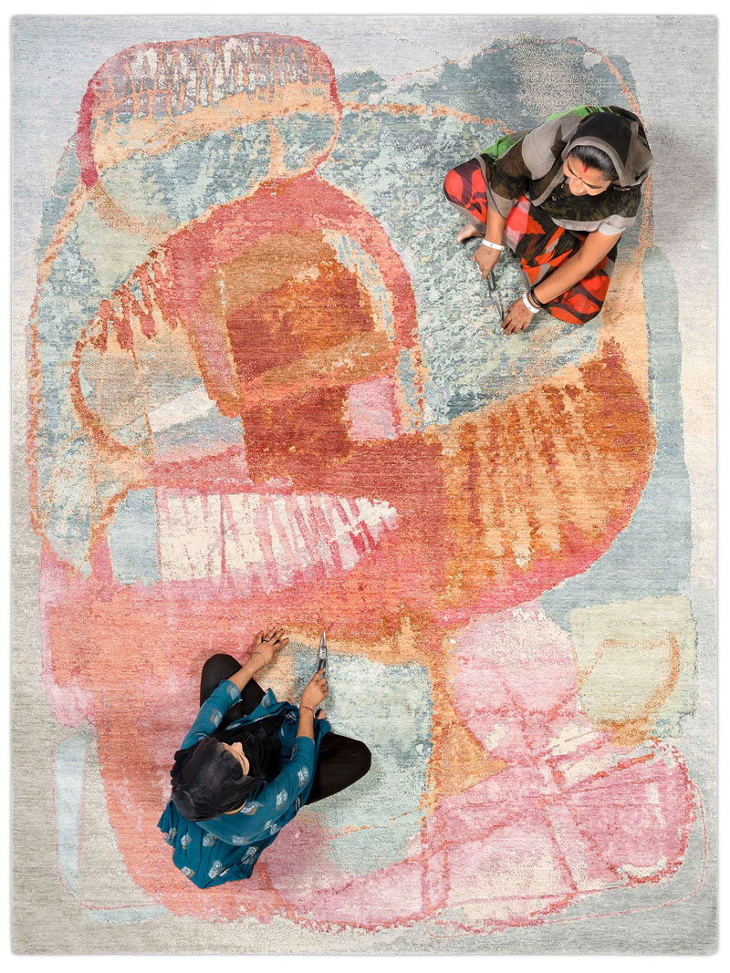 Red Sunset Hand-Knotted Silk / Wool Rug