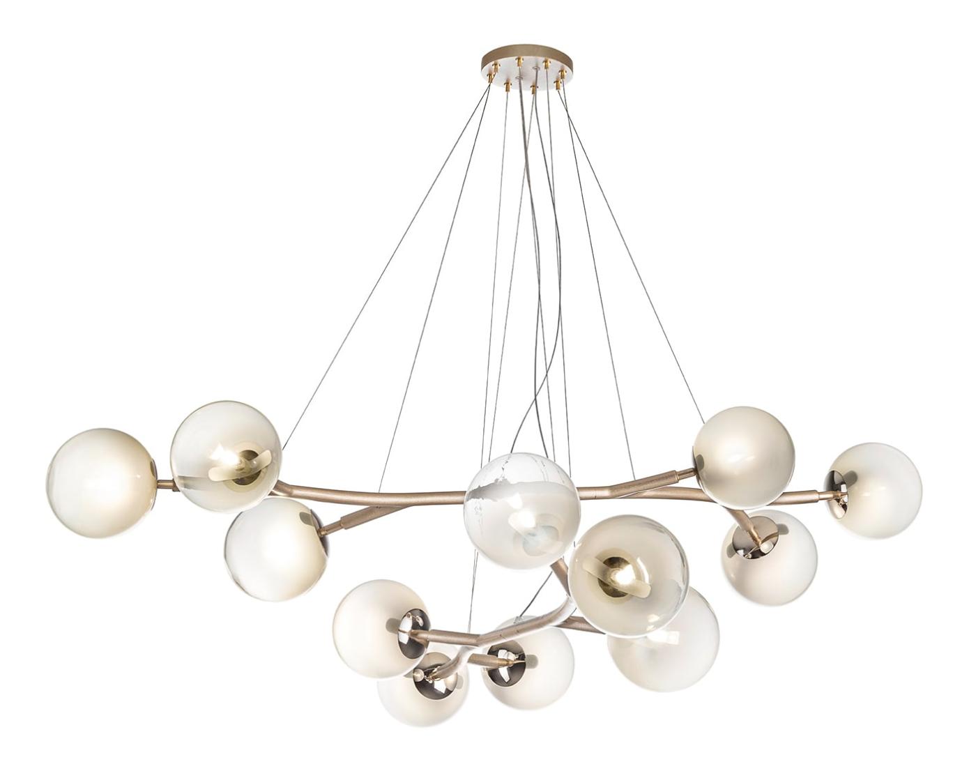 Brass White Sphere Chandelier