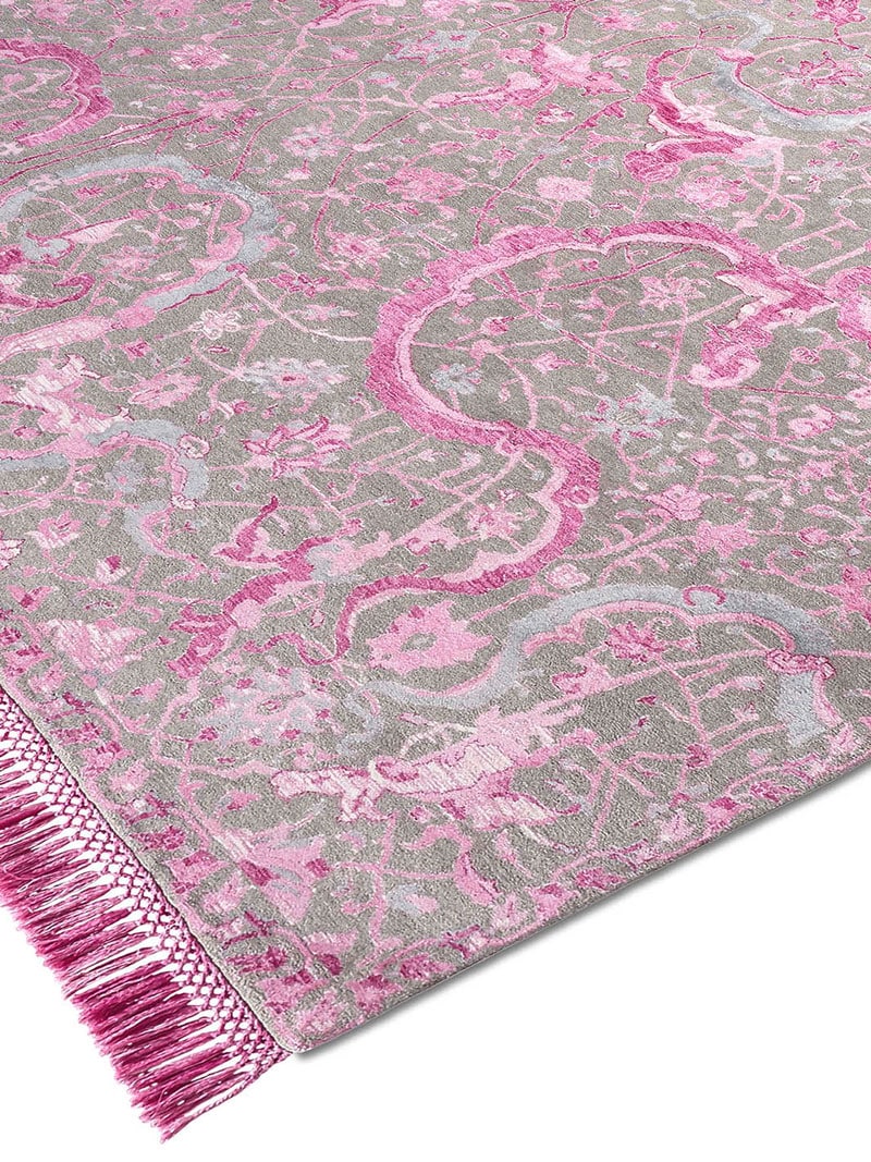 Tabriz Pink Hand-Knotted Wool / Silk Rug ☞ Size: 183 x 274 cm