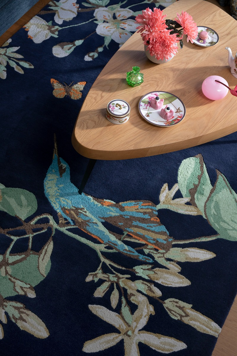 Hummingbird Navy Hand-Woven Rug