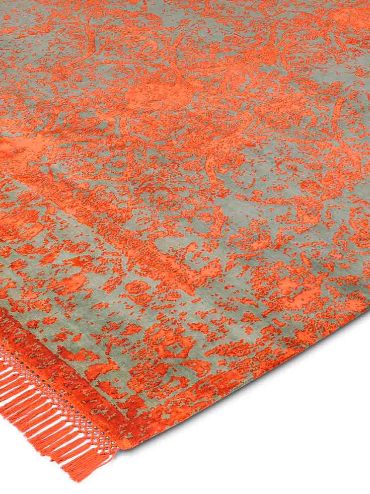 Rusty Red Hand-Knotted Wool / Silk Rug ☞ Size: 170 x 240 cm