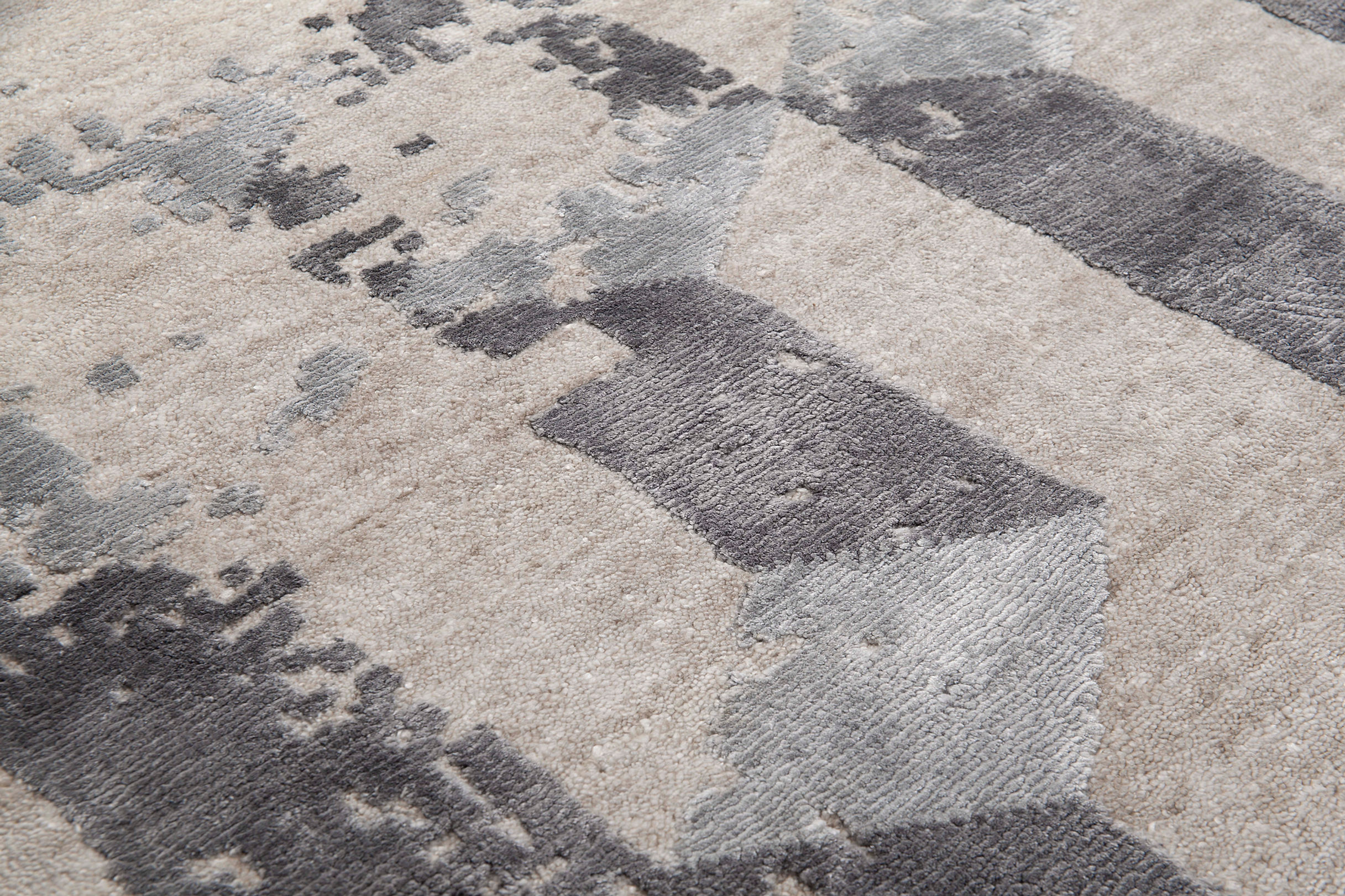 Faded Geometric Hand-Knotted Rug