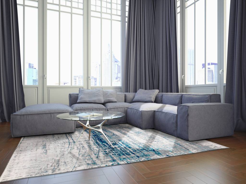 Abstract Indoor Azure Rug ☞ Size: 240 x 340 cm