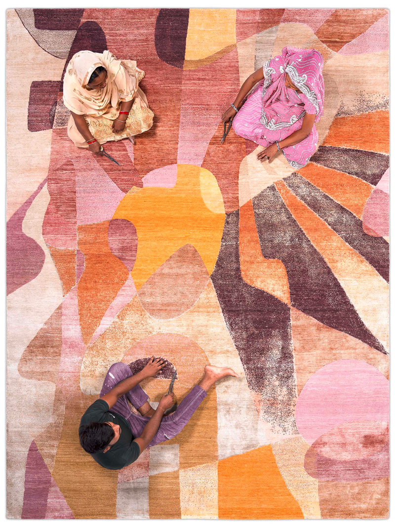 Red Sunset Hand-Knotted Wool / Silk Rug