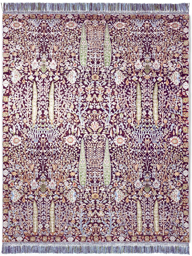 Pine Garden Purple Hand-Knotted Wool / Silk Rug ☞ Size: 365 x 457 cm