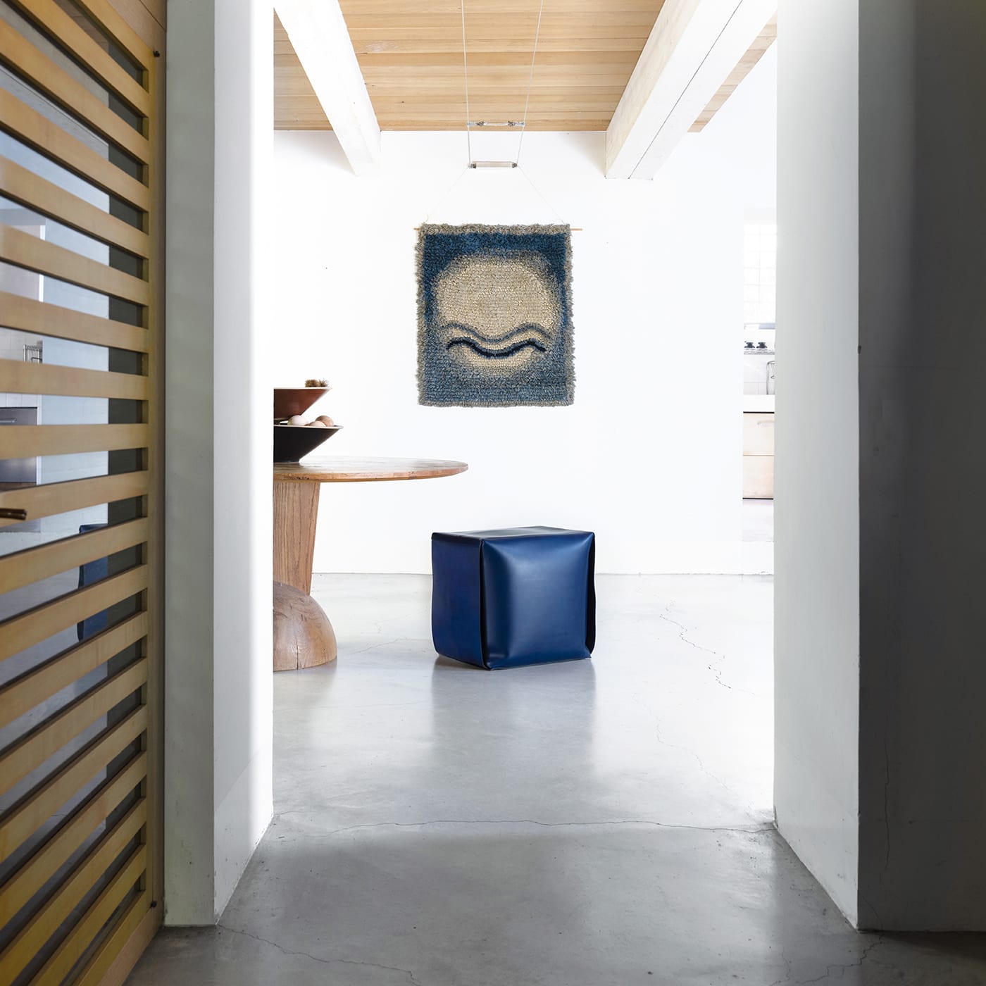 Big Bao Blue Leather Ottoman