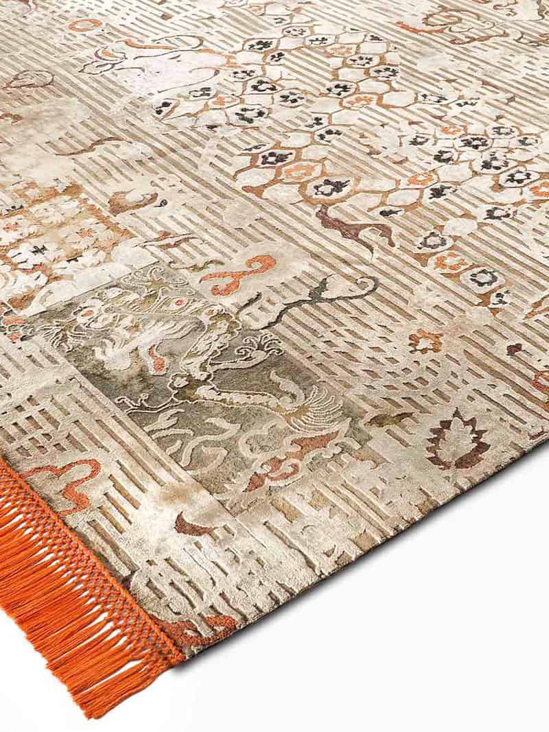 Dragon Orange / Beige Silk / Wool Rug
