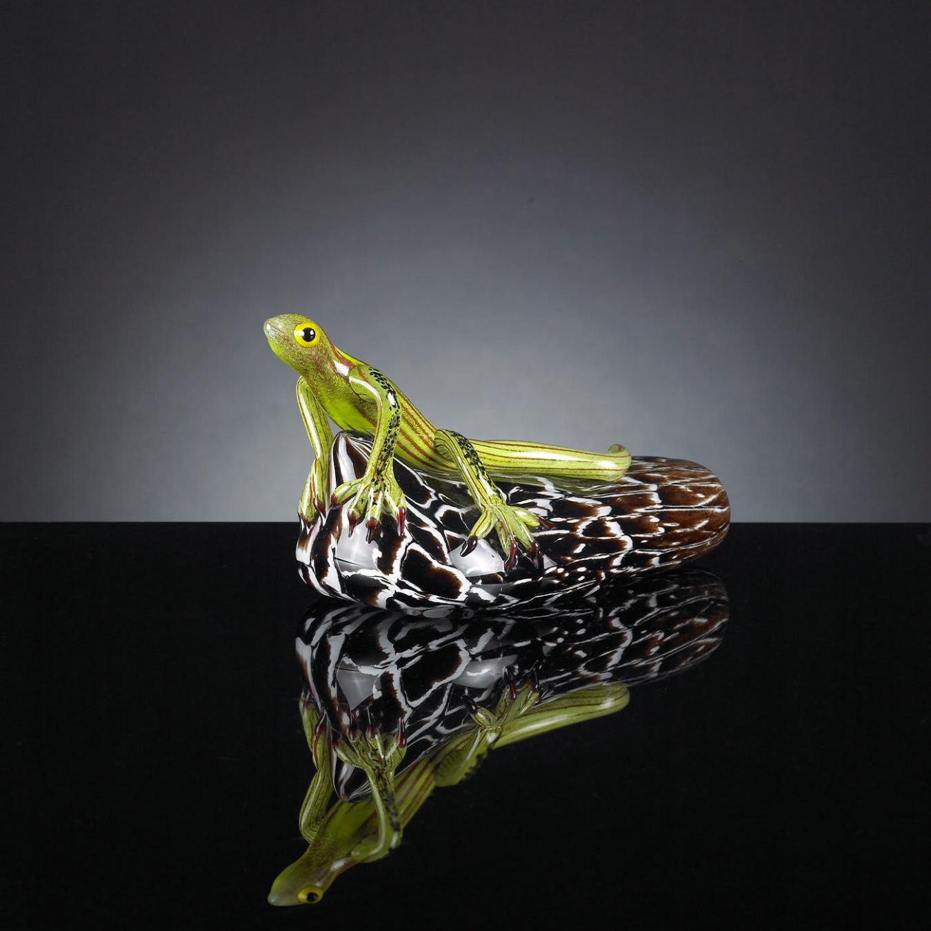 Lizard on Stone Artisan Sculpture