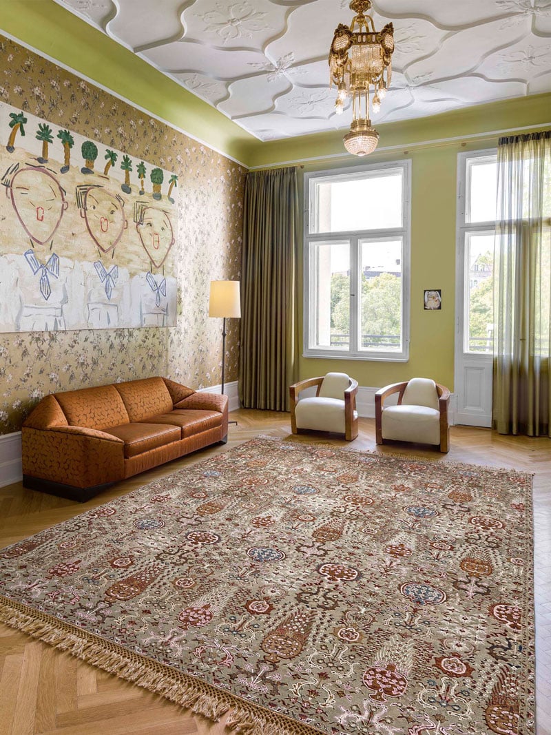Isfahan Grey / Green Wool & Silk Rug