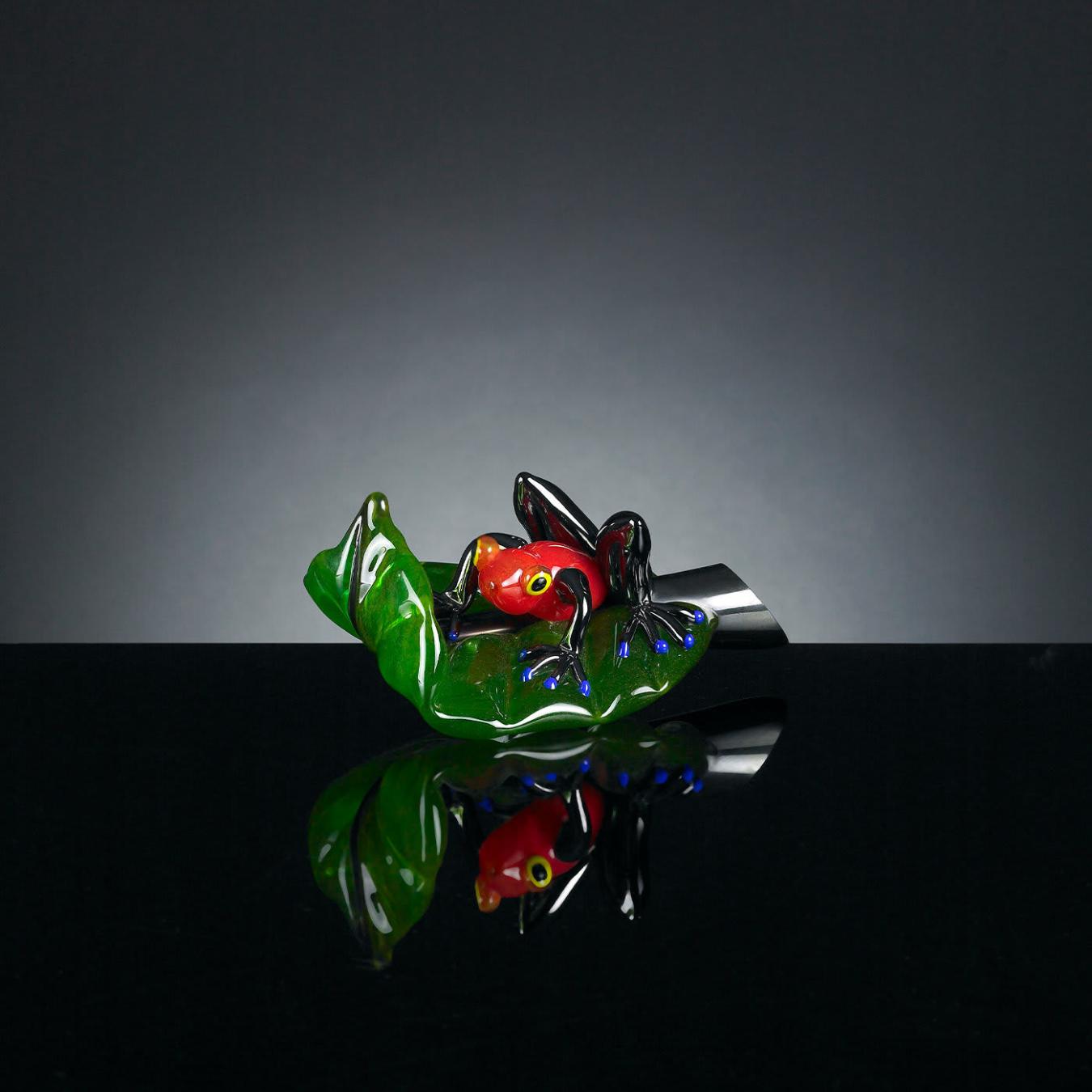 Red Frog on Leaf Artisan Figurine