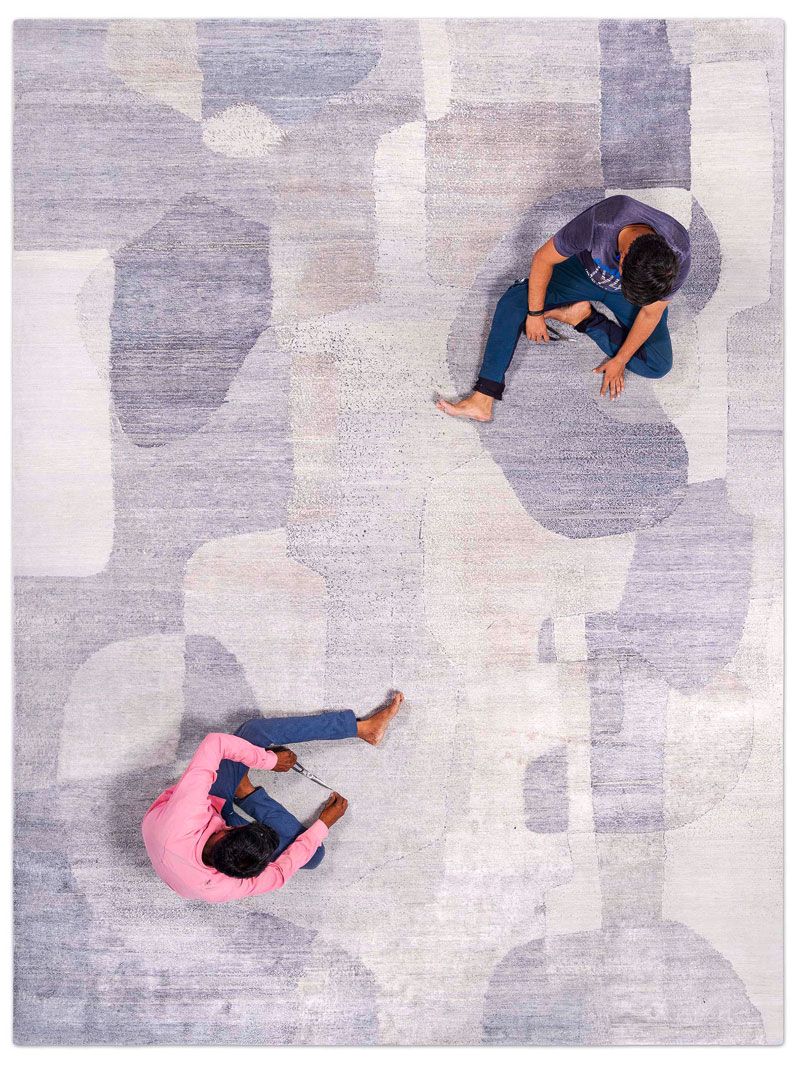 Silver Blue Hand-Knotted Wool / Silk Rug