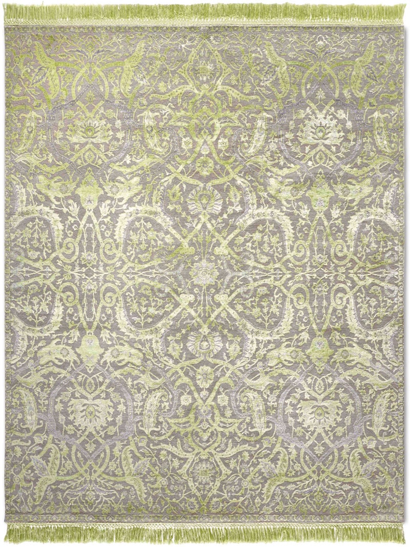 Heriz Apple Green Hand-Knotted Silk / Wool Rug