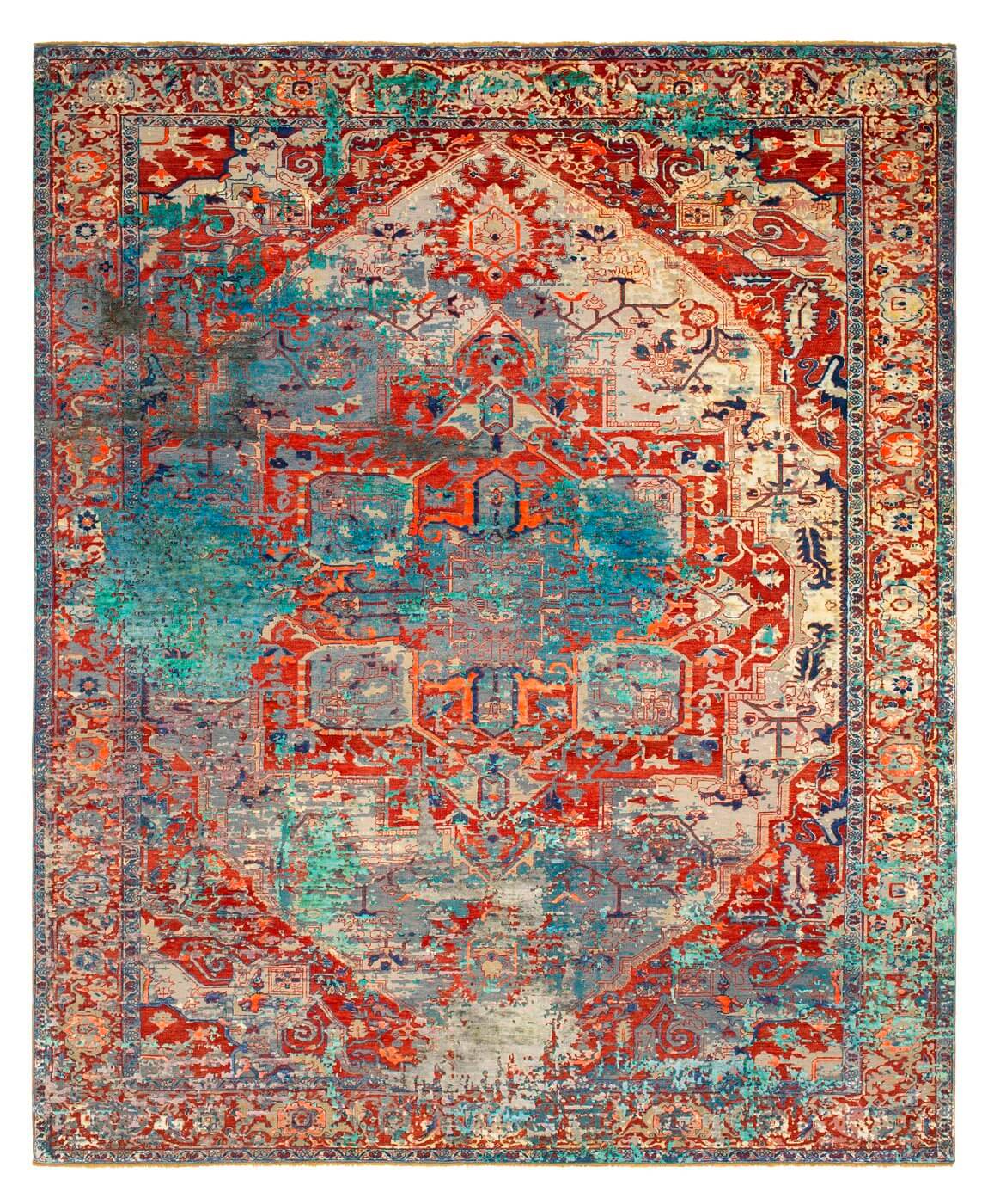Serapi Blue / Red Hand Knotted Luxury Rug