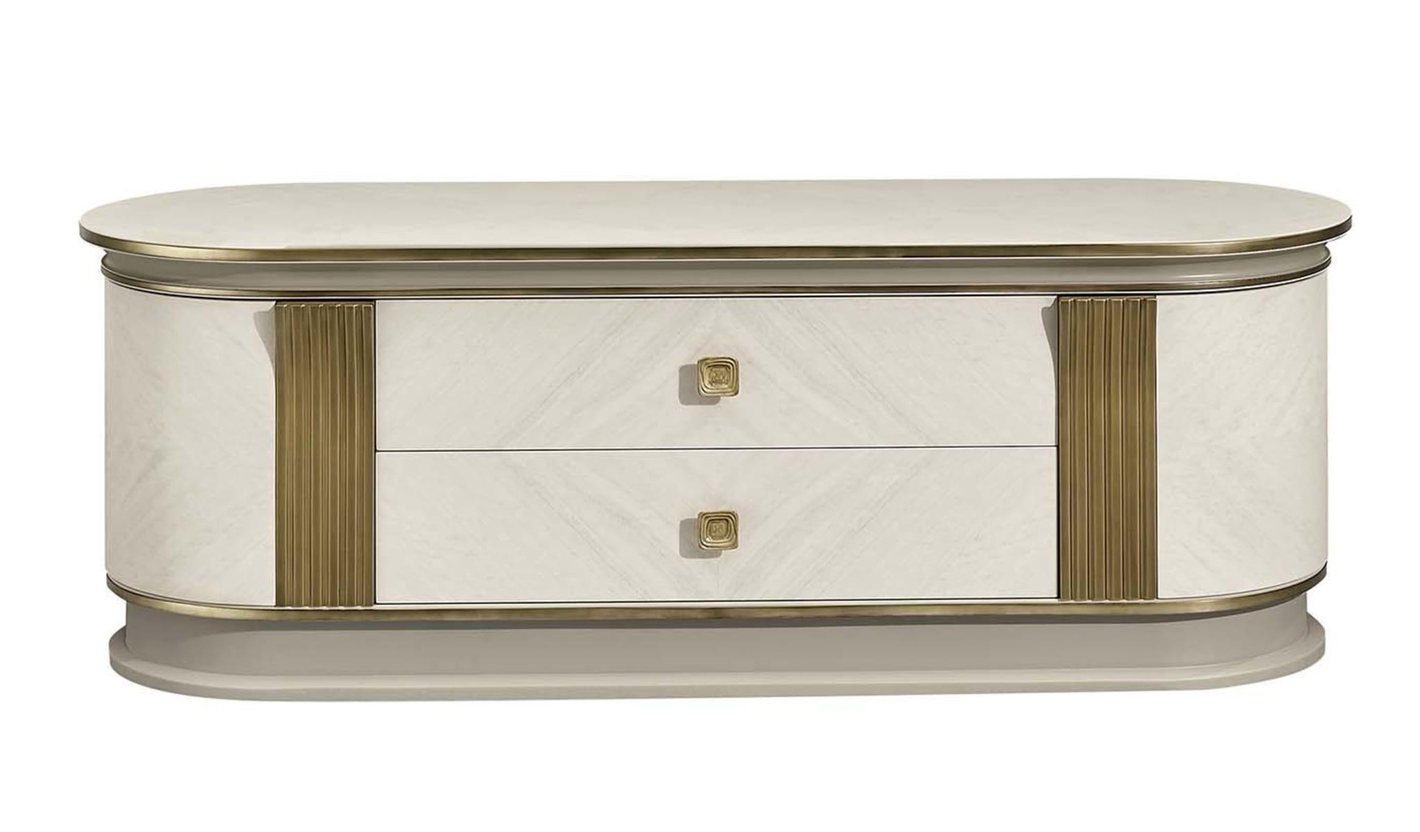 White & Gold Elegant TV Unit