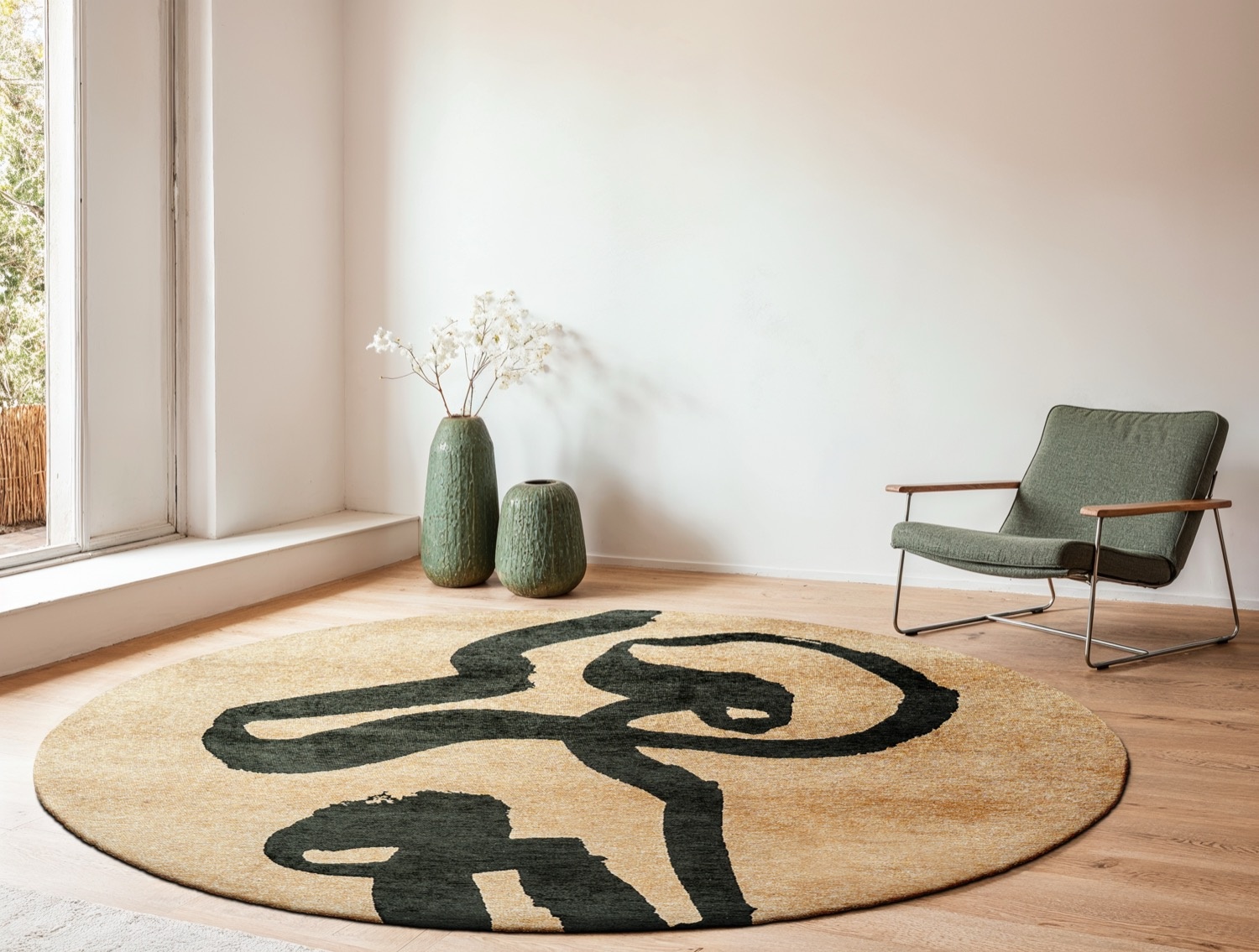 Abstract Botanical-Inspired Round Rug | Size: Ø 240 cm