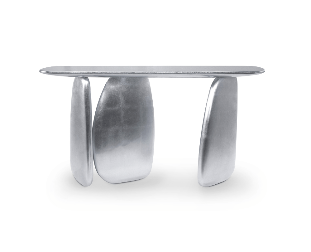 Sculptural Silver Luxe Console Table