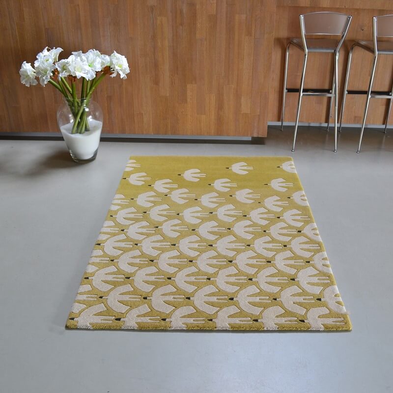 Birds Ochre Hand-Tufted Rug | Size: 90 x 150 cm