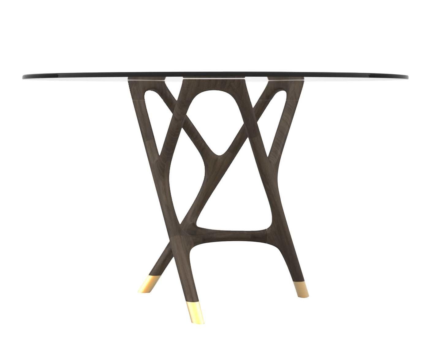 Joyce Round Gray Glass Top Artisan Dining Table