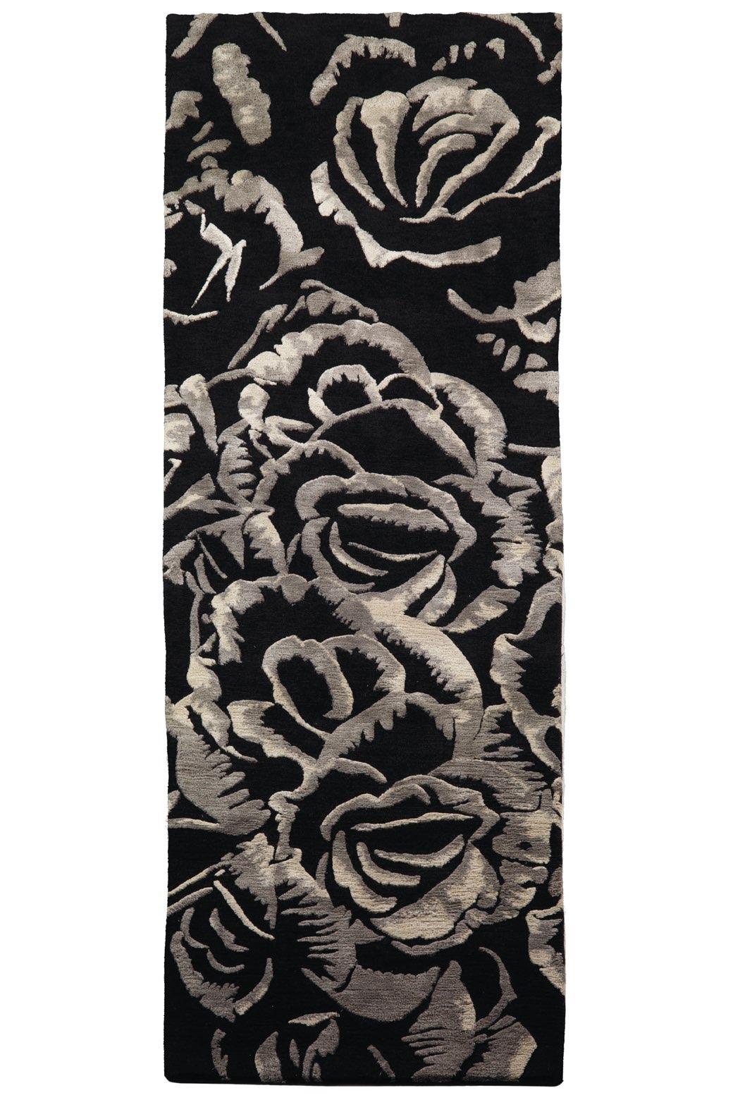 Dark Flower Designer Wool / Silk Rug