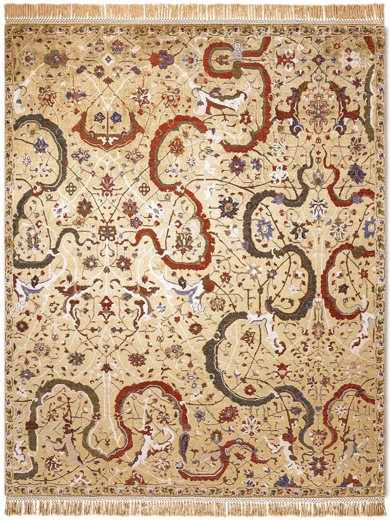 Tabriz Yellow Hand-Knotted Wool / Silk Rug