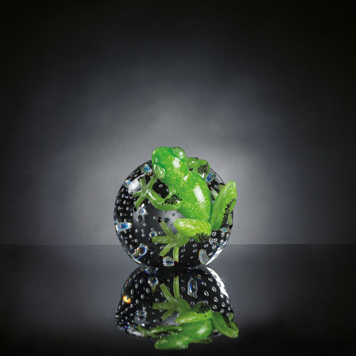 Green Frog on Sphere Artisan Figurine