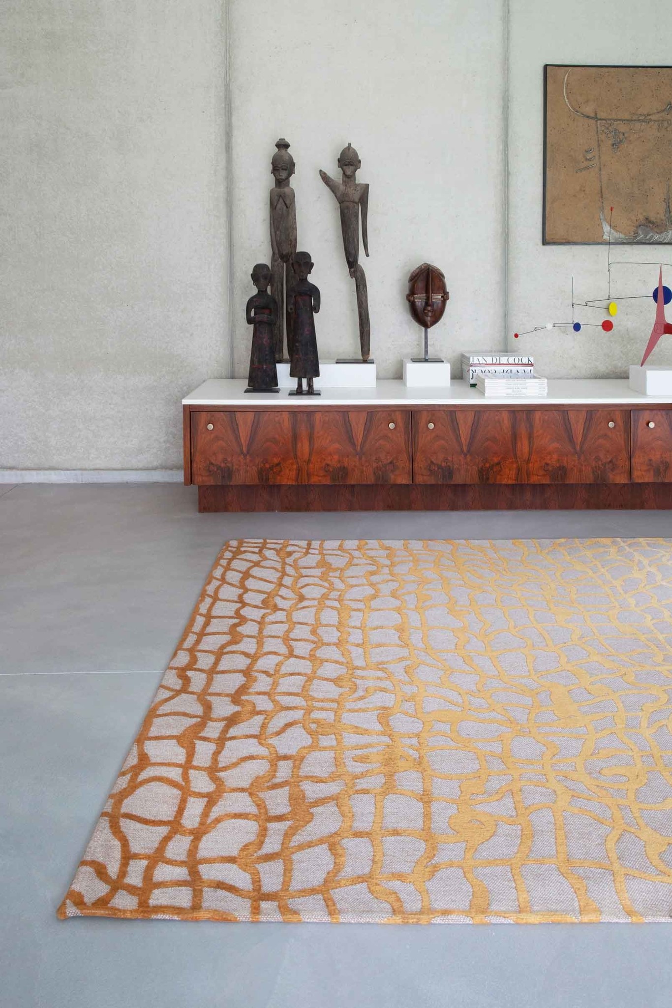 Abstract Gold Flatwoven Rug ☞ Size: 80 x 150 cm