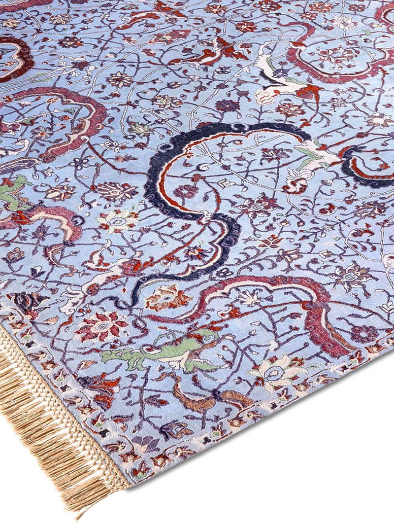 Tabriz Light Blue Hand-Knotted Wool / Silk Rug