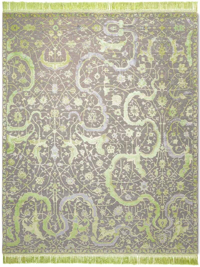 Tabriz Green Hand-Knotted Wool / Silk Rug | Size: 365 x 457 cm