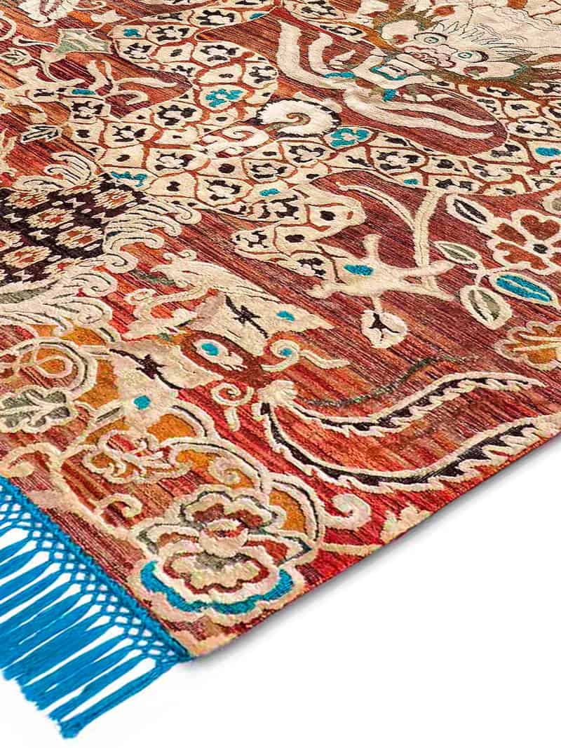 Dragon Blue / Red Silk / Wool Rug