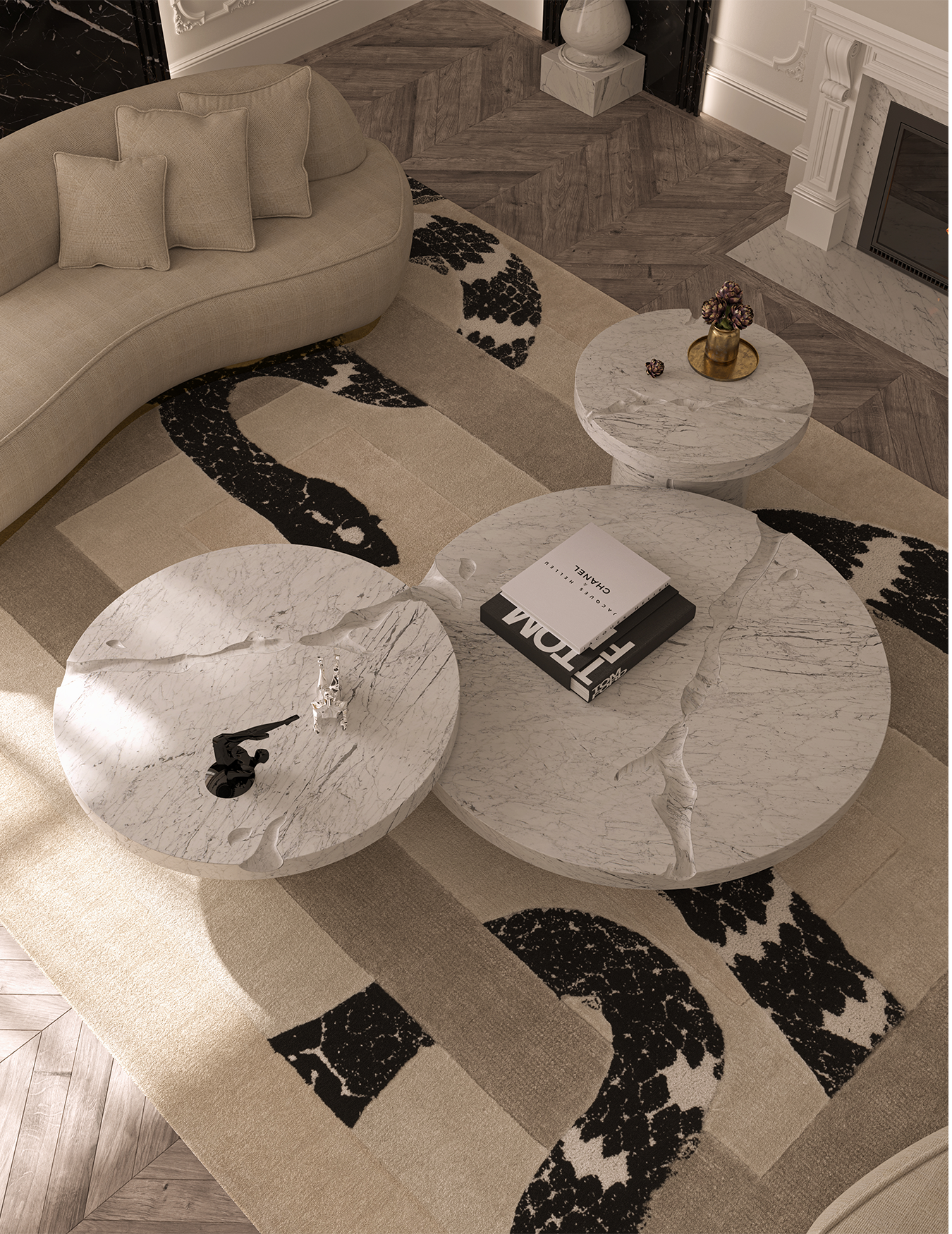 Carrara Marble 3-Piece Coffee Table Set