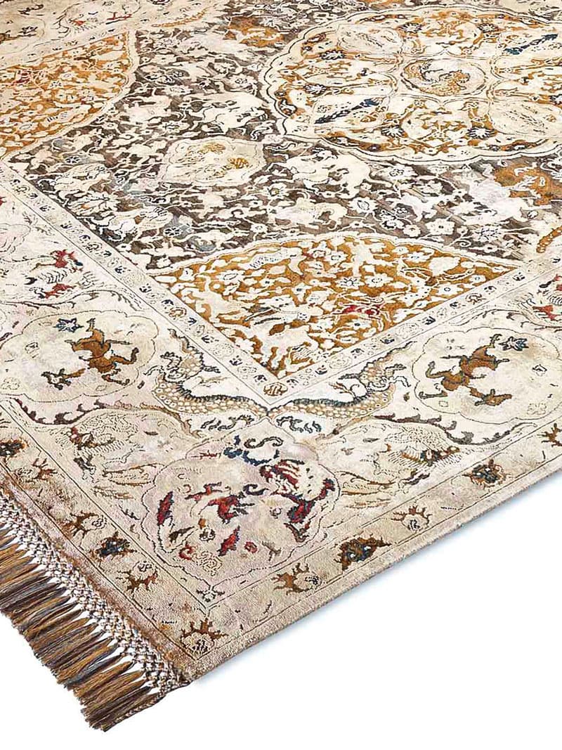 Gold Hand-Knotted Silk / Wool Rug