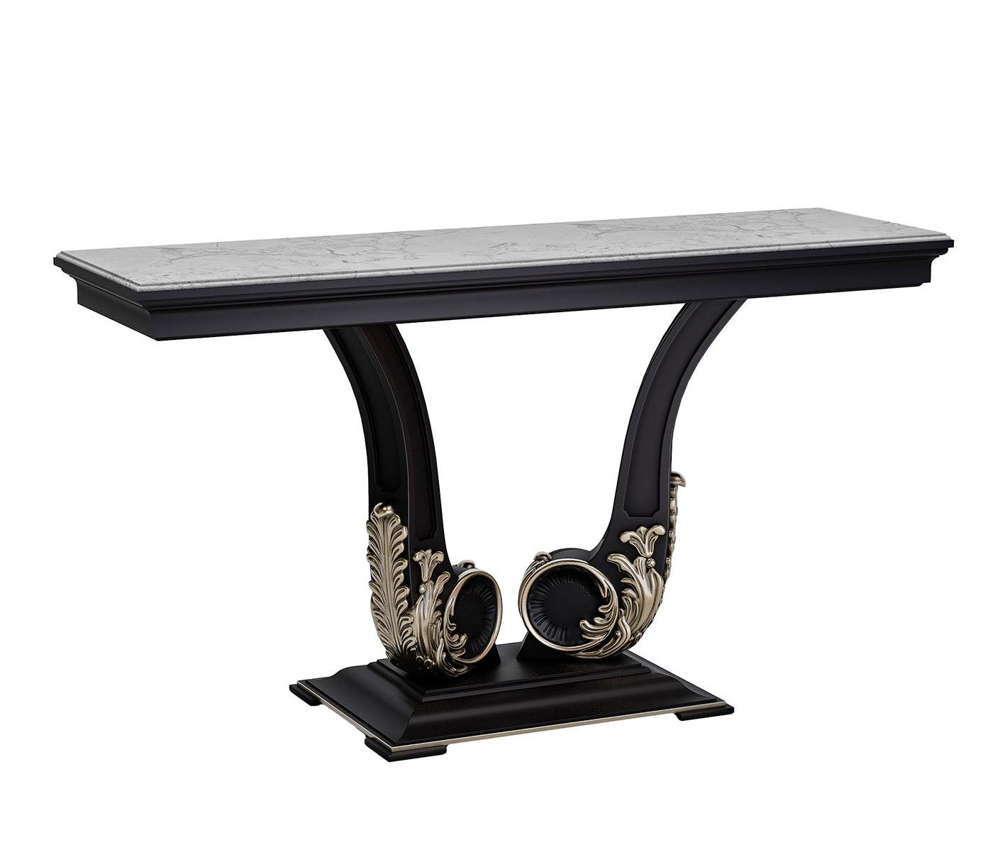 Black Marble-Top Handcrafted Console Table