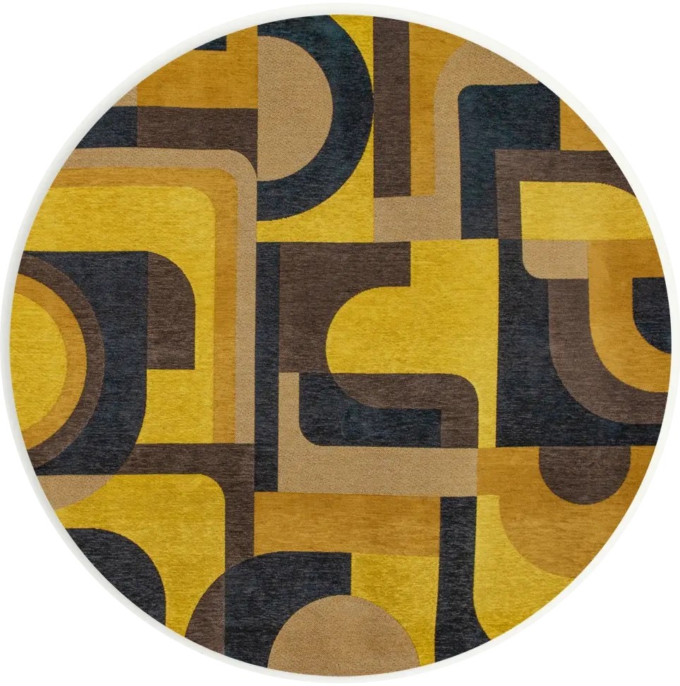 Vibrant Mustard Geometric Round Rug | Size: Ø 240 cm