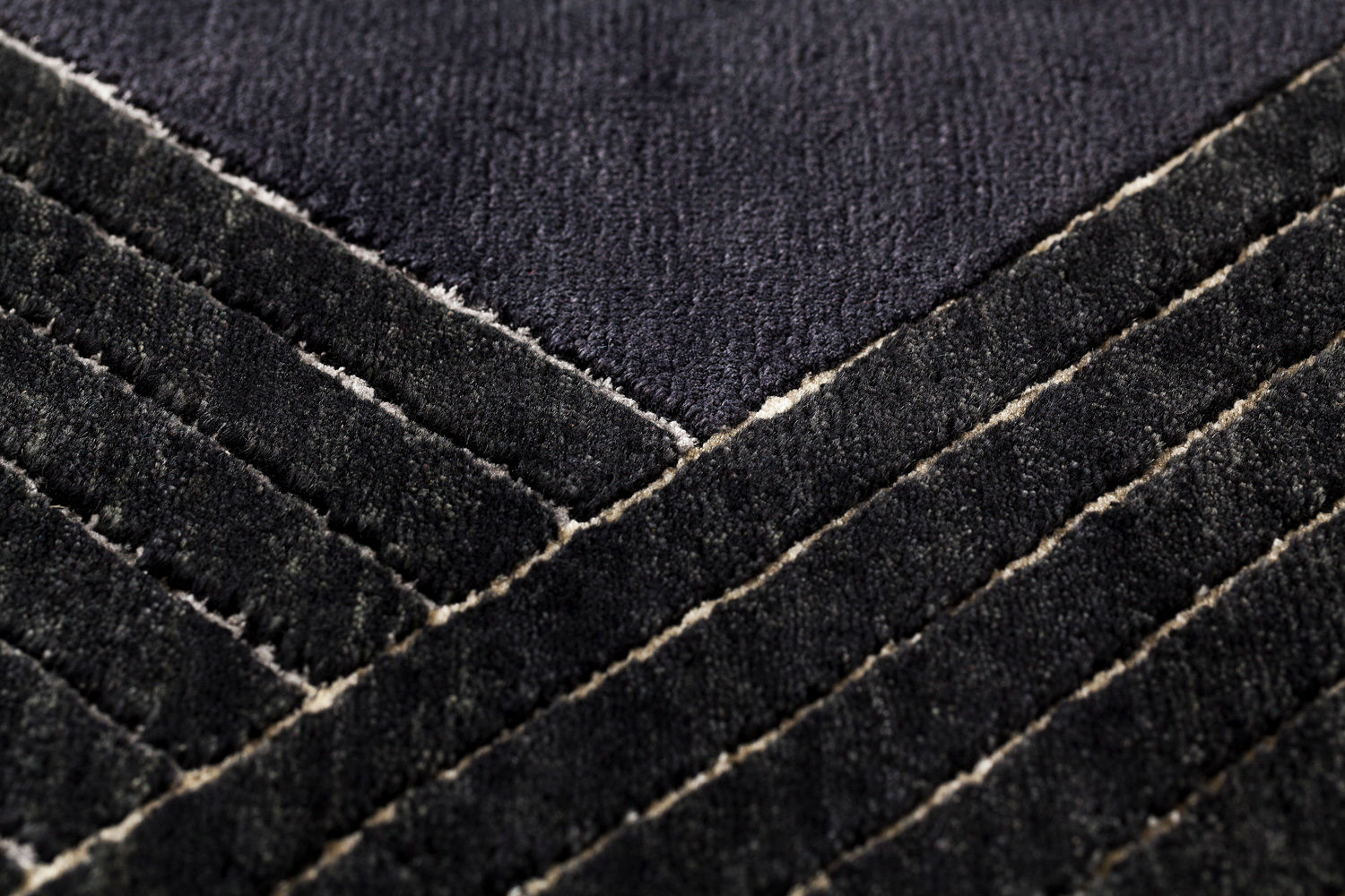 Hand Woven Black Striped Viscose / Wool Rug