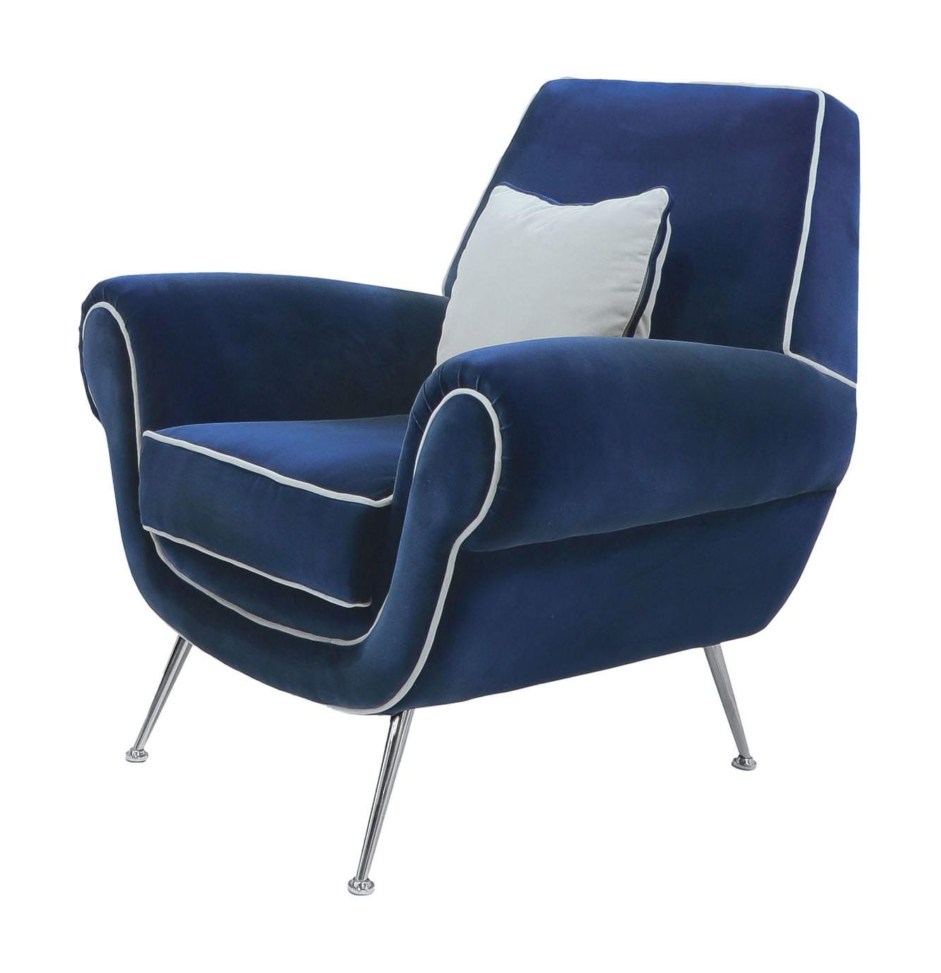 Velvet Deep Blue Armchair on Metal Base