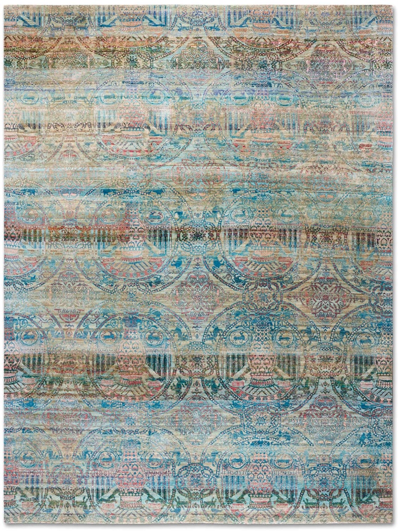Original Hand-Knotted Wool / Silk Rug ☞ Size: 140 x 210 cm