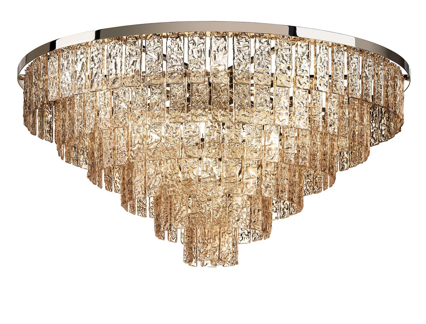 Round Amber Glass Gold Chandelier