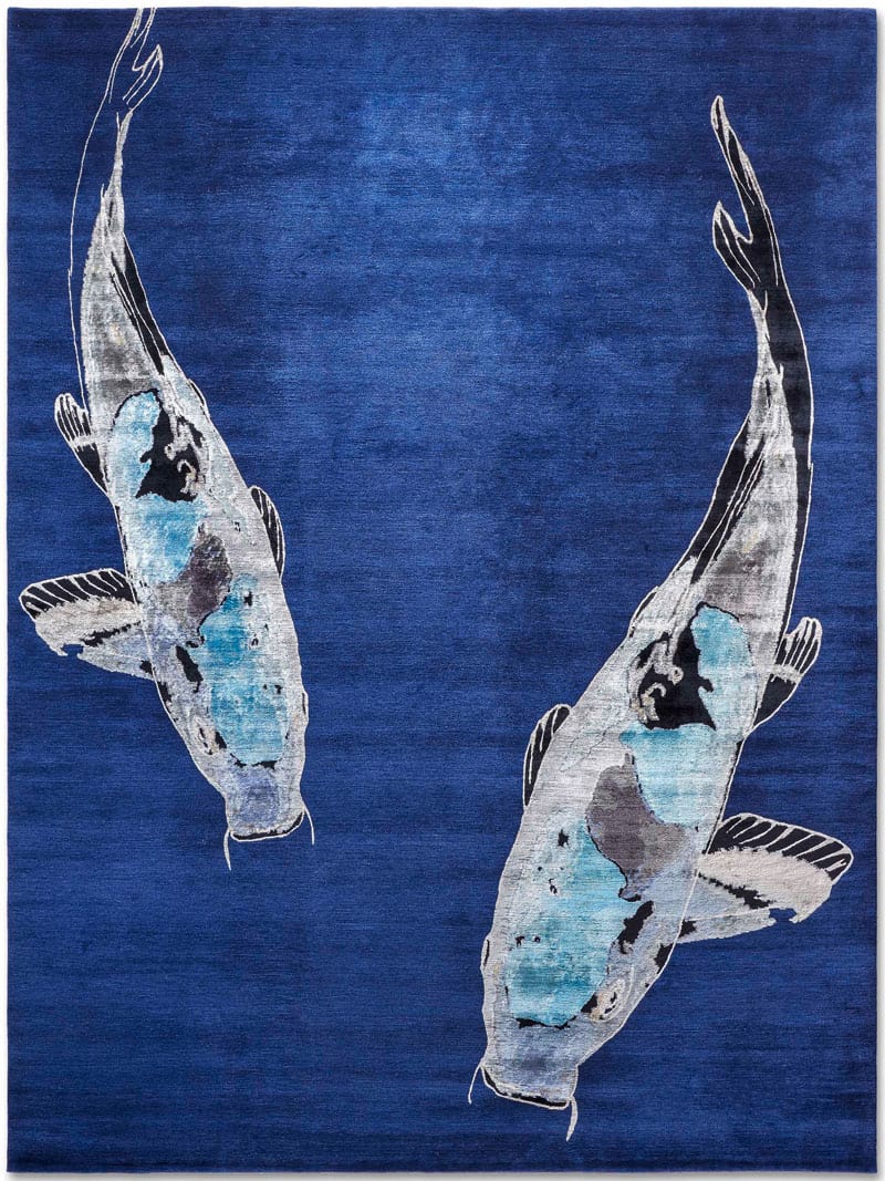 Fish Blue Luxury Hand-Woven Rug