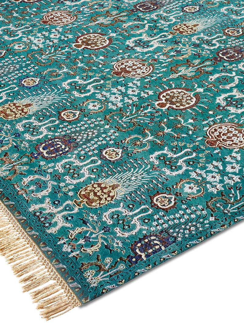Isfahan Green Wool & Silk Rug