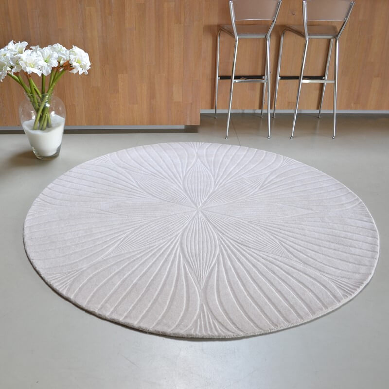 Beige Wool Round Hand Made Rug | Size: Ø 200 cm