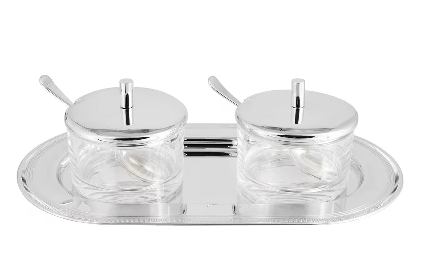 Silver-Plated Jam Jars With Tray