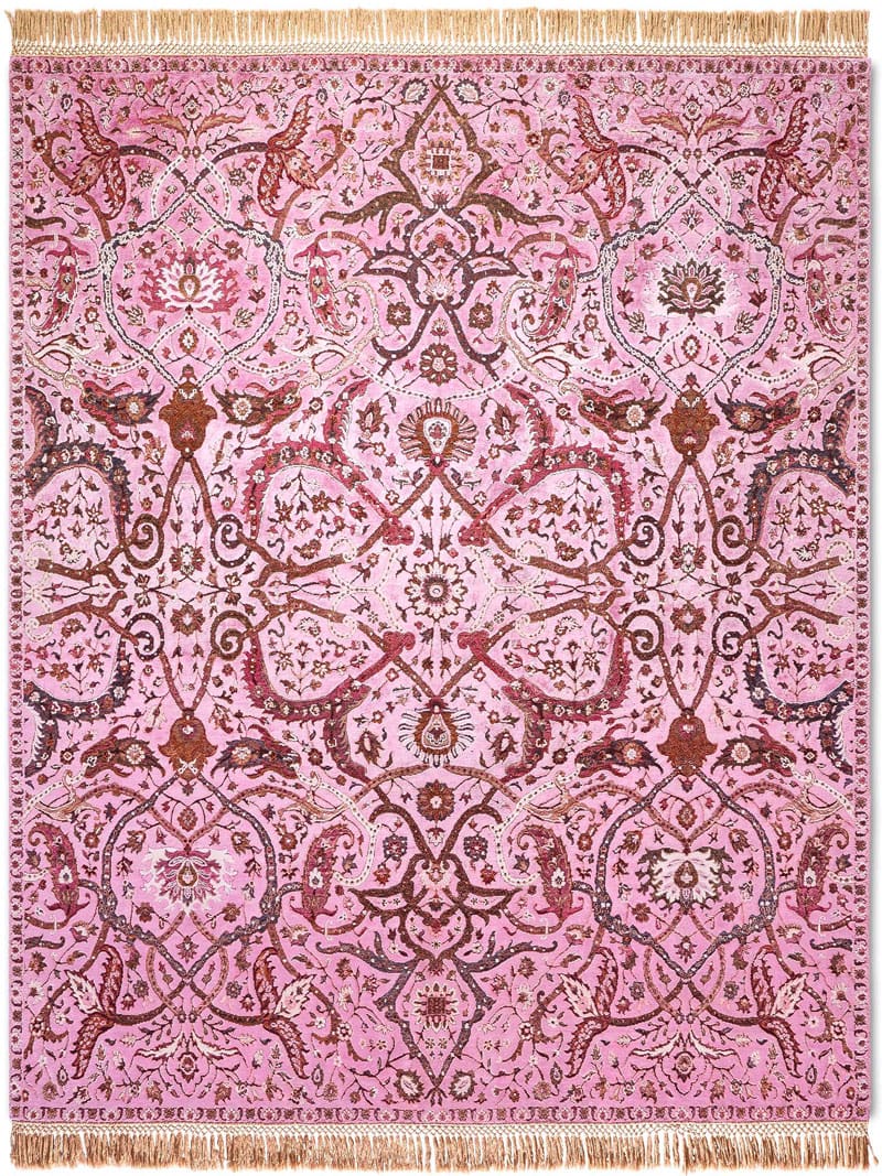 Heriz Pink Hand-Knotted Silk / Wool Rug