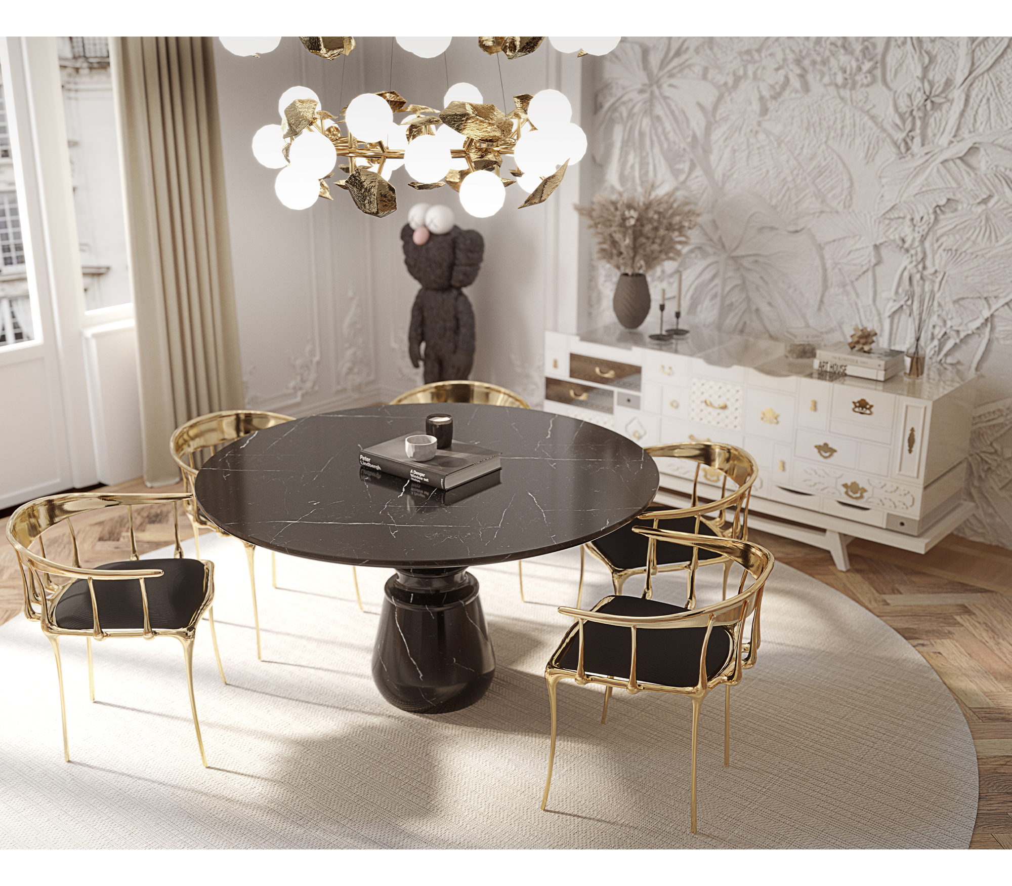 Round Nero Marquina Luxe Dining Table