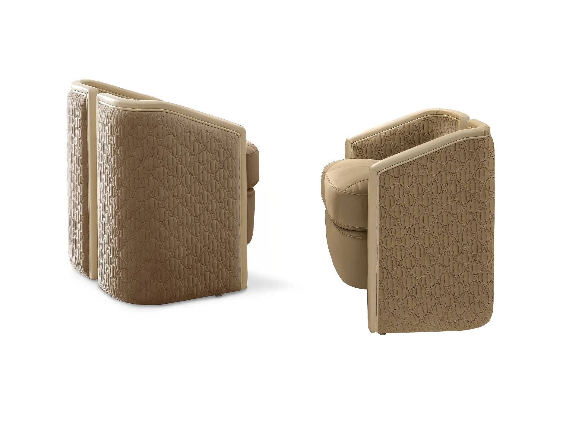 Italian Leather & Fabric Pouf Ottoman