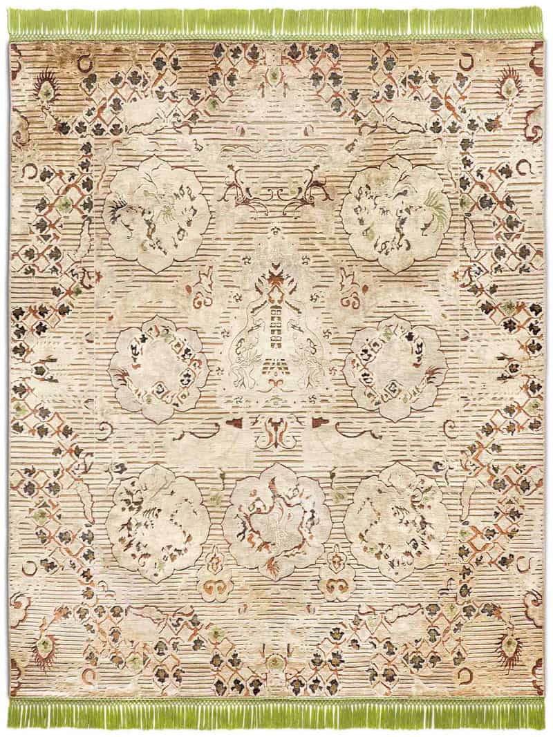 Dragon Green / Beige Silk / Wool Rug