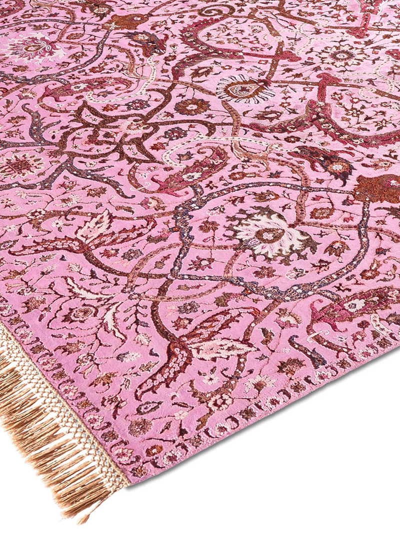Heriz Pink Hand-Knotted Silk / Wool Rug