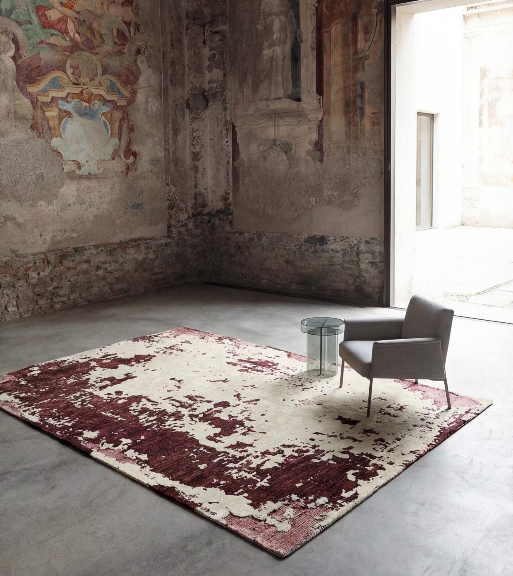 Wine Weathered Canvas Hand-Knotted Rug