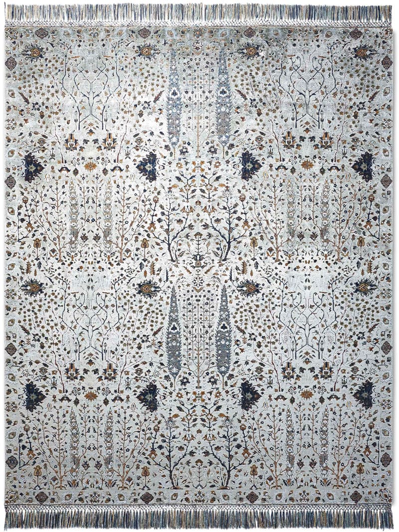 Pine Garden Silver Hand-Knotted Wool / Silk Rug