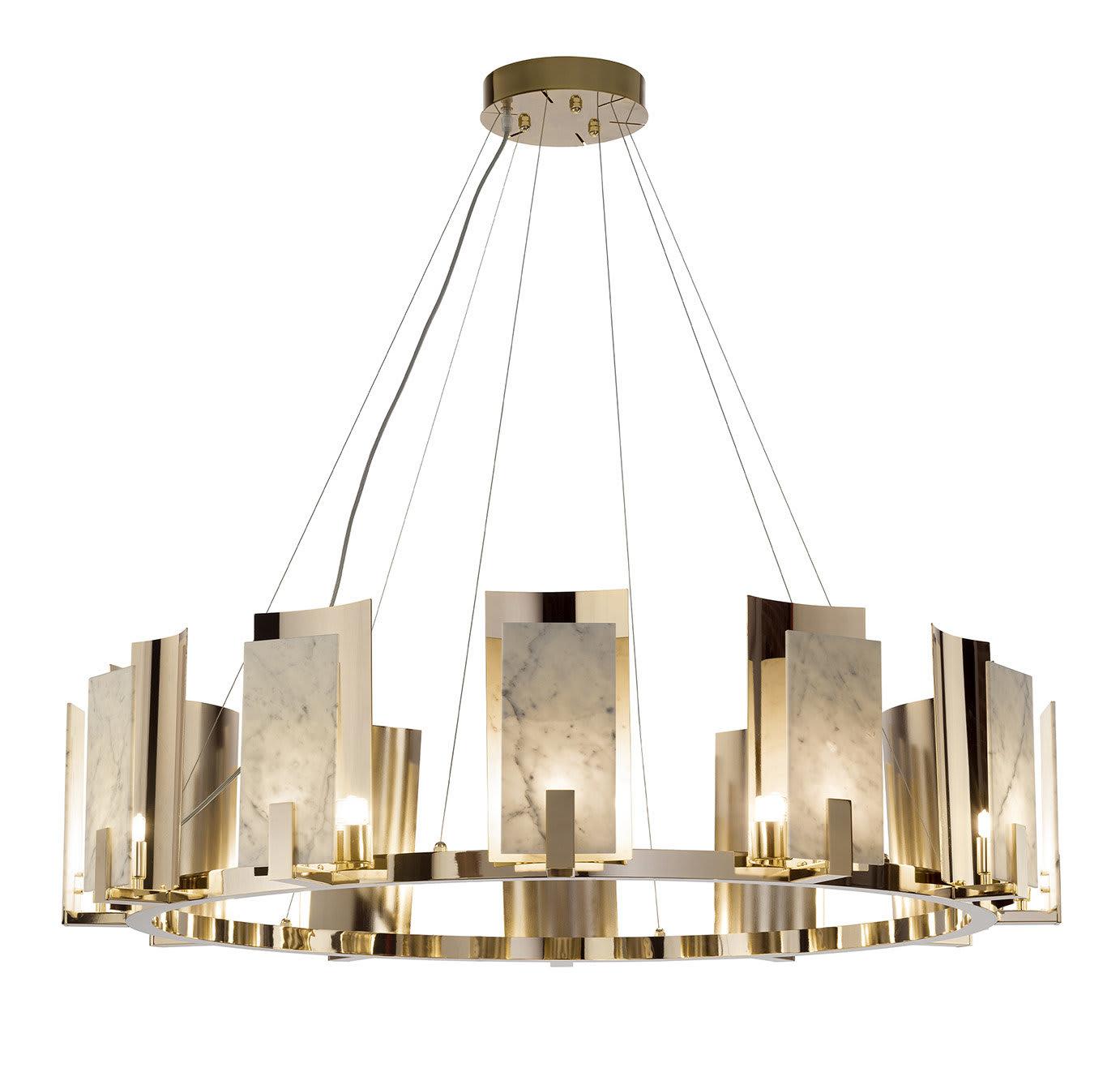 Carrara Marble Round Gold Chandelier